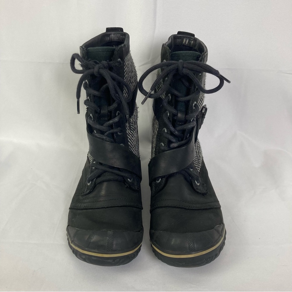 Sorel Women's Sz 9 Slimboot Black Tweed Lace Up Ankle Boots Heeled Winter - Picture 7 of 16